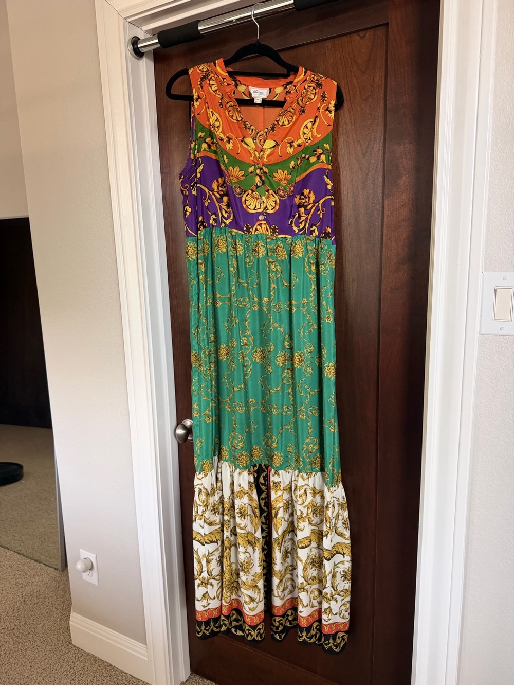 ECI Sleeveless Maxi Dress in Orange, Purple, Green, Cream
